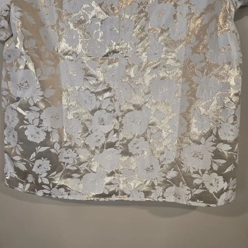 NEW NWT Women's J. Crew Gold Shimmer Floral Blouse Puff Sleeve FLAWED | Small